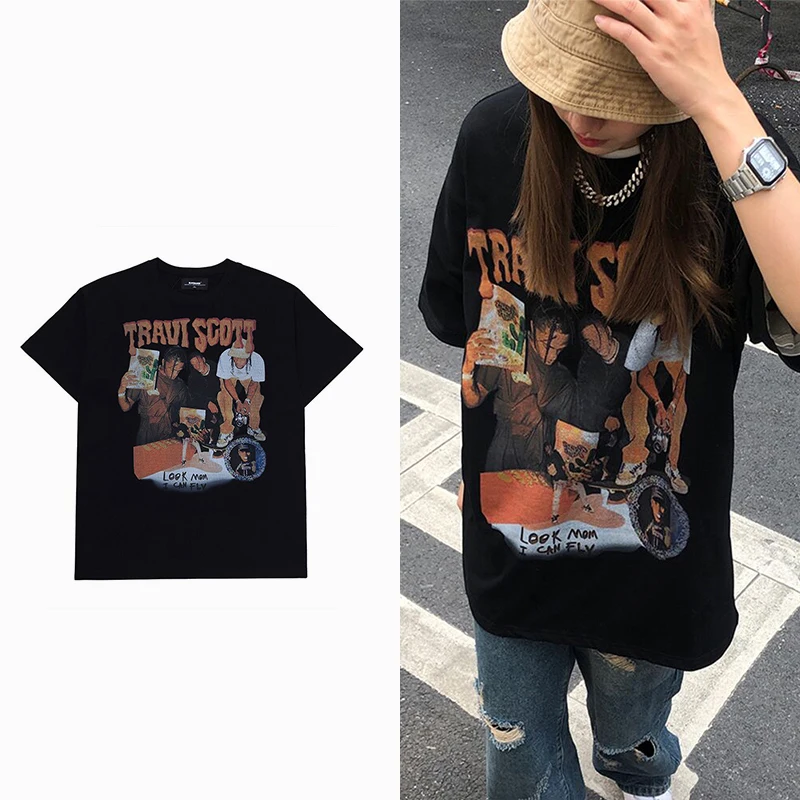 DAYIFUN-Women's Vintage Short Sleeves T-Shirts Oversize O-Neck Tops Graphic Figure Printing Clothing Tees Clothes HipHop Style