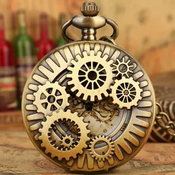 Steampunk Quartz Pocket Watch Retro Gearwheel Analog Necklace Chain Watch Sweater Clothing Accessory Gift For Women Men