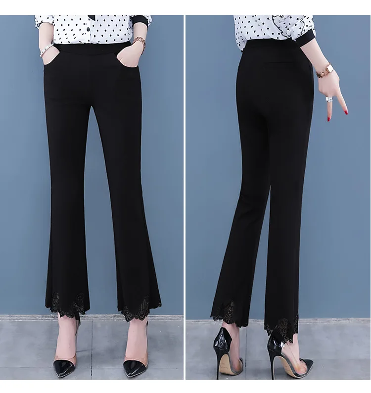 

Women's High Waist Skinny Pants Fall Ankle-Length Suit Pants Split Flared Pants Lady Streetwear Black Bell Bottom Long Pant