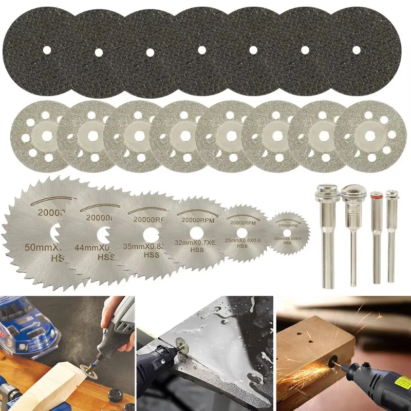 60pcs Rotary Cutting Wheel Tool Set Including Resin Cut-Off Discs Mini HSS Saw Blades and A Diamond Cutting Kit with Mandrels