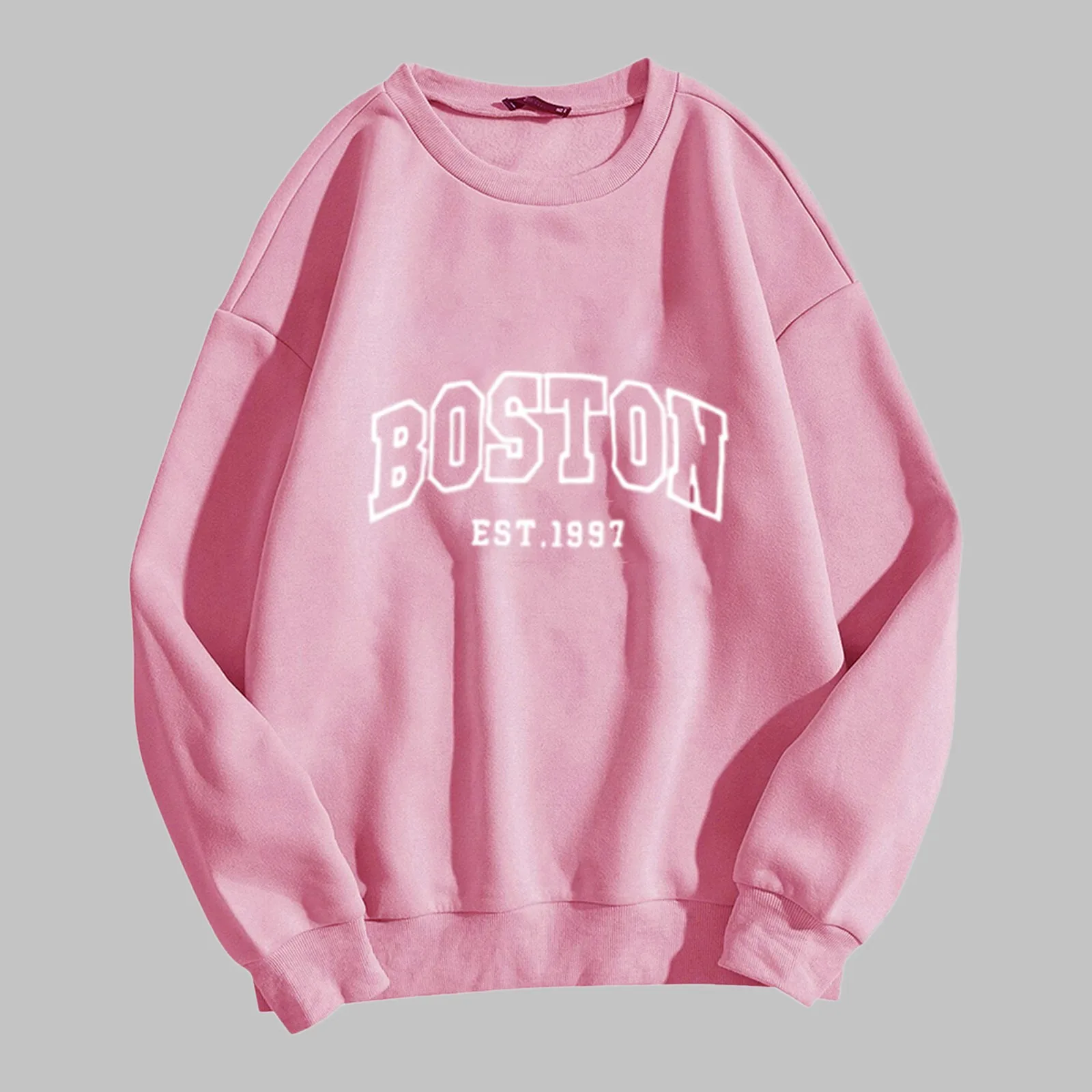 Pink Boston City Print Sweatshirt Women Harajuku Oversize Hoodies Y2k Korean Racksuit Pullover Spring Autumn Hooded Sudaderas