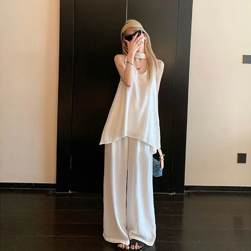 

2025 New Women's Summer Sleeveless Top+Casual Wide Leg Pants Fashion Women 2-piece Set