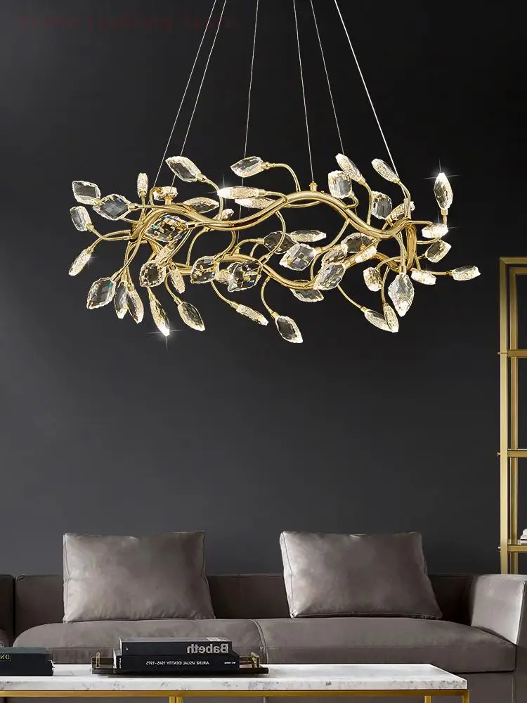 

A Niche Tree Branch Living Room Pendant Lamp With Stylish Design Crystal Decoration Dining Room Lamp French Warm Bedroom Lamp