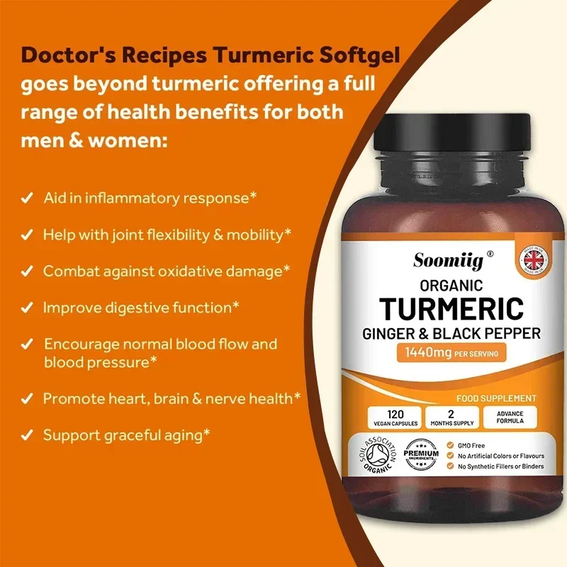 Organic Turmeric Ginger & Black Pepper Blend Capsules Joint Health Supplement Helps Joint Flexibility and Cushioning