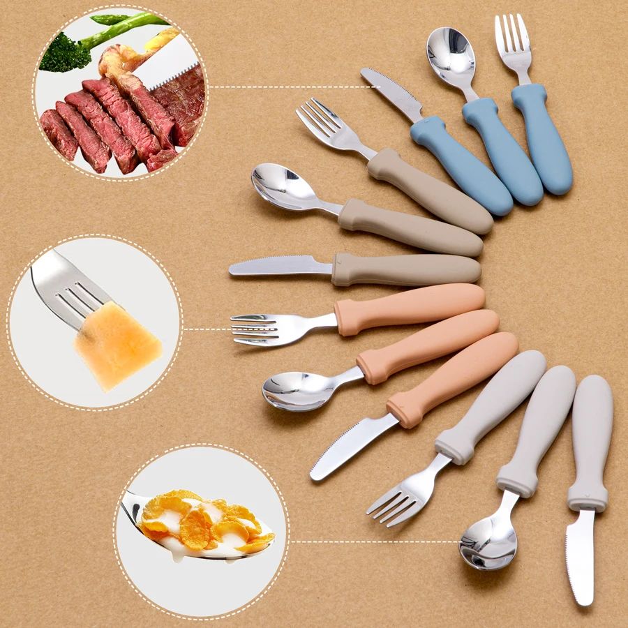 3Pcs Toddler Utensils Toddler Feeding Spoon And Fork Set Stainless Steel BPA Free Solid Color Long Handle Utensil Baby Stuff