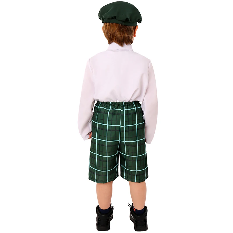 Kid Green Tartan Pants Boy St. Patrick's Day Costume Pants Tie Hat Set