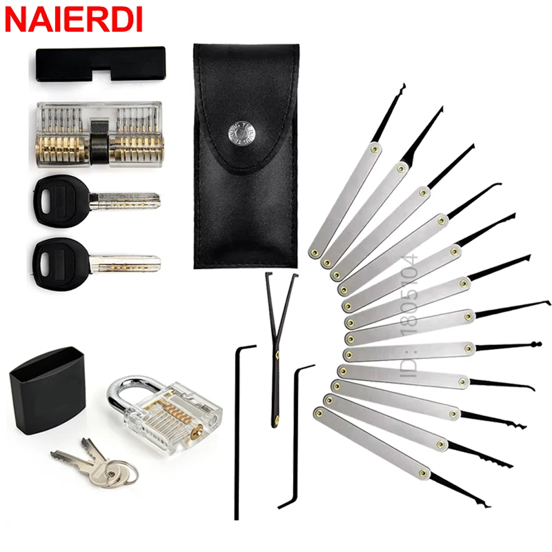 

NAIERDI Transparent Practice Lock Tool Set Multifunctional Training Padlock Kit Steel Hand Tools Hardware Repair Tools