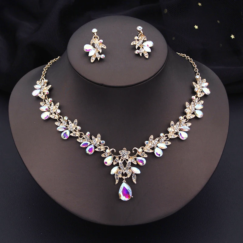 Luxury 3 pcs Wedding jewelry sets for women dangle earrings and necklace sets Bridal Costume Accessory