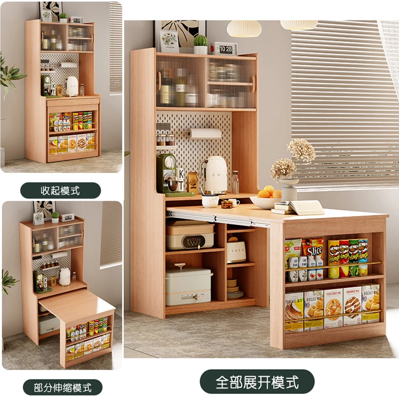 

Medieval island dining table integrated retractable household small apartment folding small guide table plus Chinese dining tabl