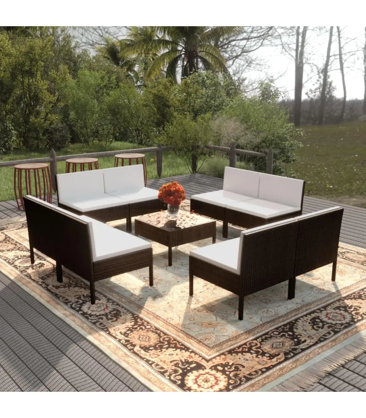 Garden sets garden furniture Set 9 PCs black synthetic rattan cushions