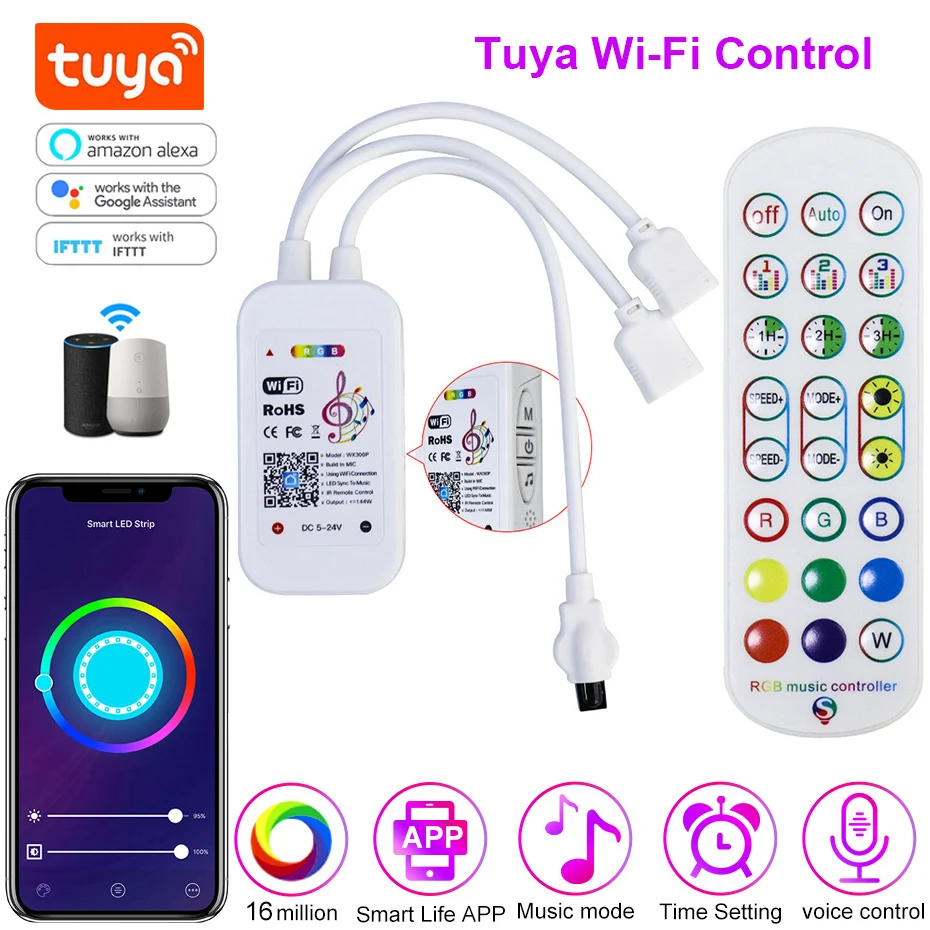 LED Controller 4Pin RGB Dimmer 12V Led Strip Neon Light Music Sync Control Tuya WiFi Smart / Infrared / Bluetooth Controller