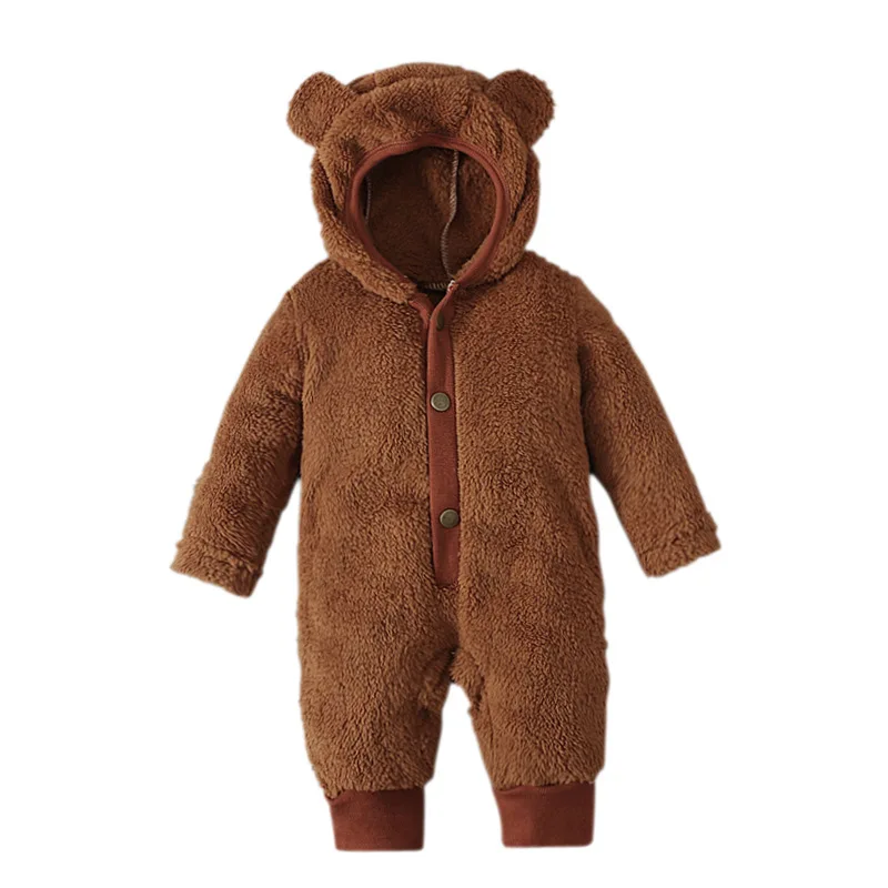 Toddler Boy Romper Cartoon Bear Baby Girl Jumpsuit Winter Thicken Long Sleeve Hooded Infant Clothes Tracksuit Outfit Child A673