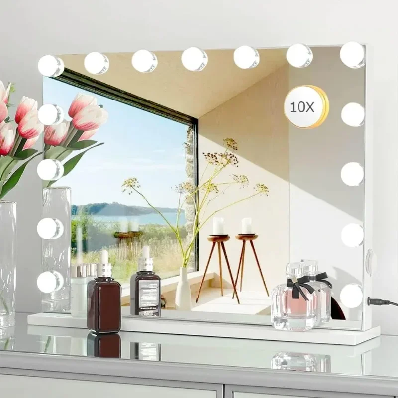 Vanity Mirror Makeup Mirror with Lights,Hollywood Lighted Vanity Mirror with 15 Dimmable LED Bulbs,3 Color Modes,Touch Control