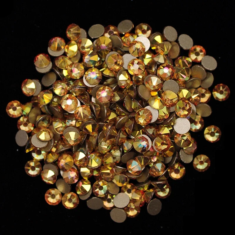 YANRUO 2058NOHF All Sizes Metallic Sunshine Gold Glitter Rhinestones Glass Stones Glue on Nails Clothes Dress