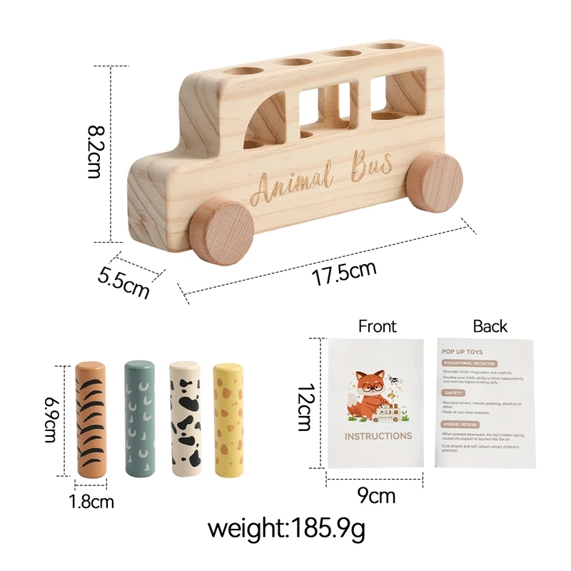 Montessori Spielzeug Baby Finger Feine Sport Spiel Tier Haut Erkenntnis Pädagogisches Spielzeug Keine Bpa Holz Bus Presse Bounce Spielzeug Kind Geschenk – Detail 2