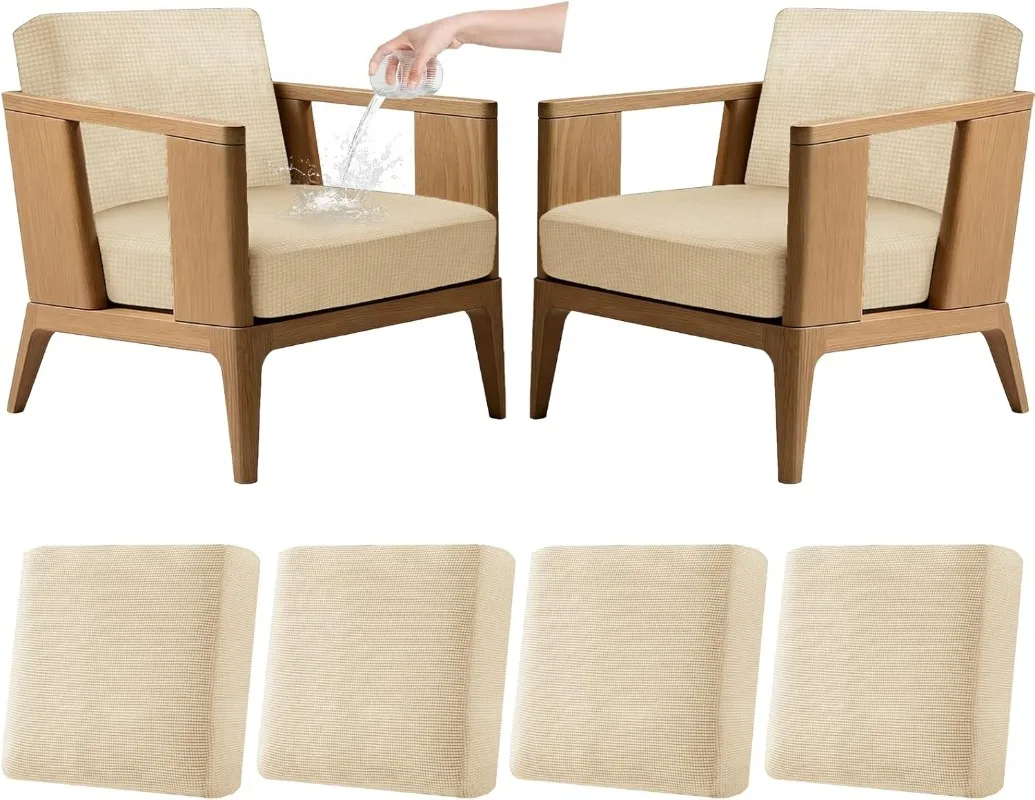 

4Pcs Outdoor Stretch Patio Cushion Covers, Washable Reusable Replacement Slipcovers, Furniture Protector Seat Cushion Covers