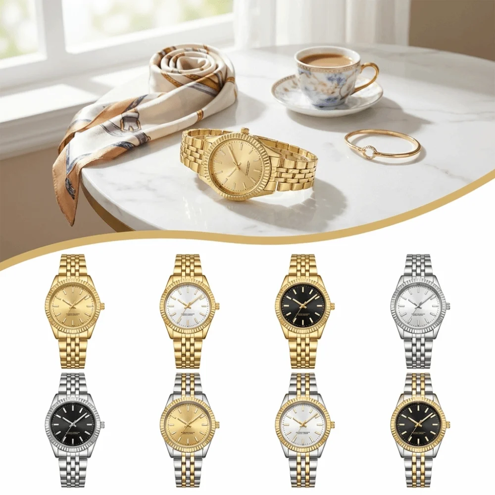 Fashion Stainless Steel Quartz Watches Folding buckle Simple Women Wristwatch Business Luxury Gift Rotundity Shaped Watch Gift