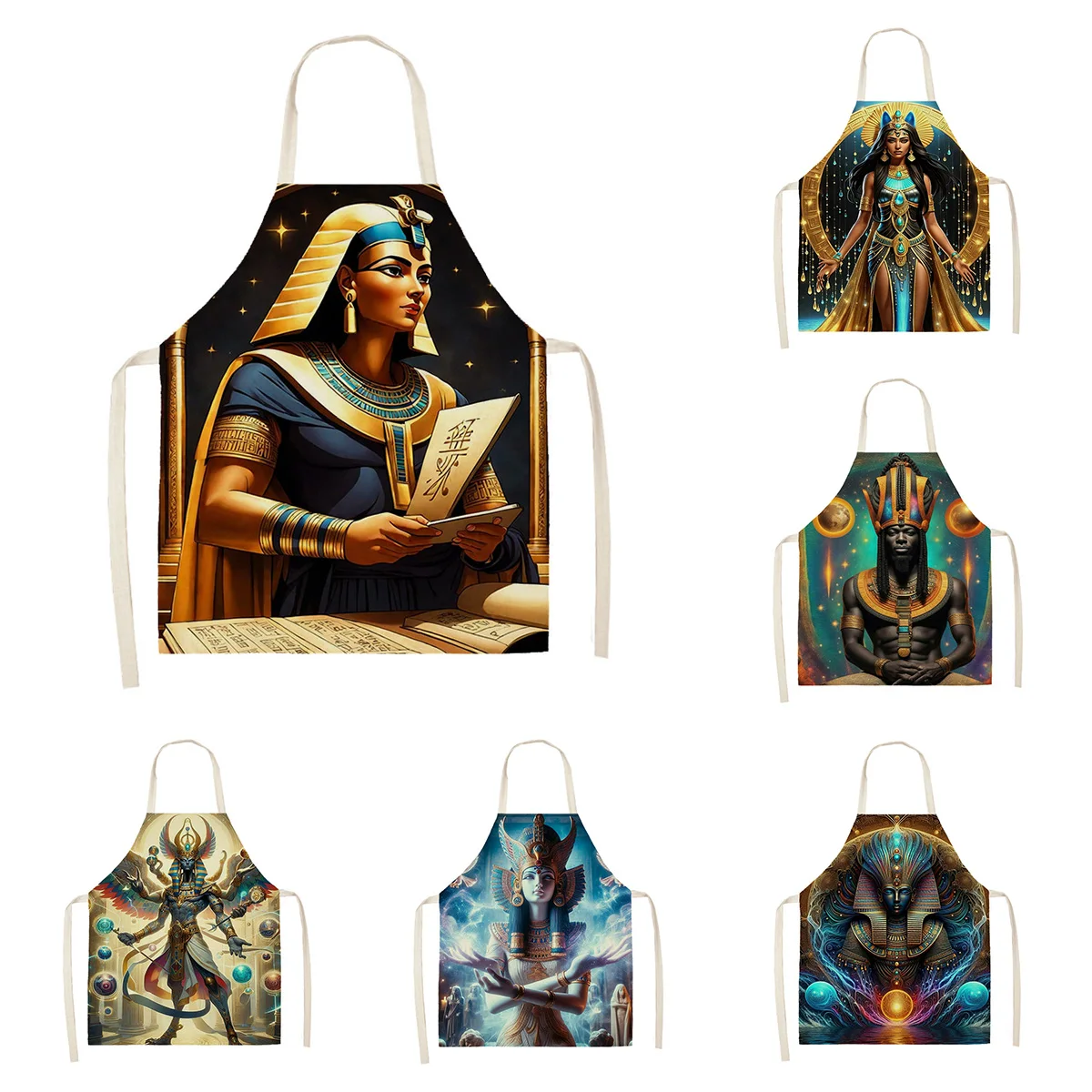 Women's kitchen apron Linen man Children's Big size Child girl Waterproof funny Half Work Coffee ancient Egypt pharaoh retro