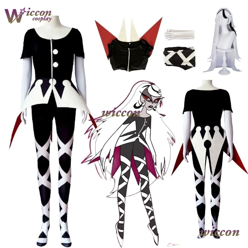 

Nino HaZzbin Carmilla Carmine Cosplay Costume Anime Hotel Carmilla Cosplay Uniform Demon Halloween Party Women Fancy Suit Wig