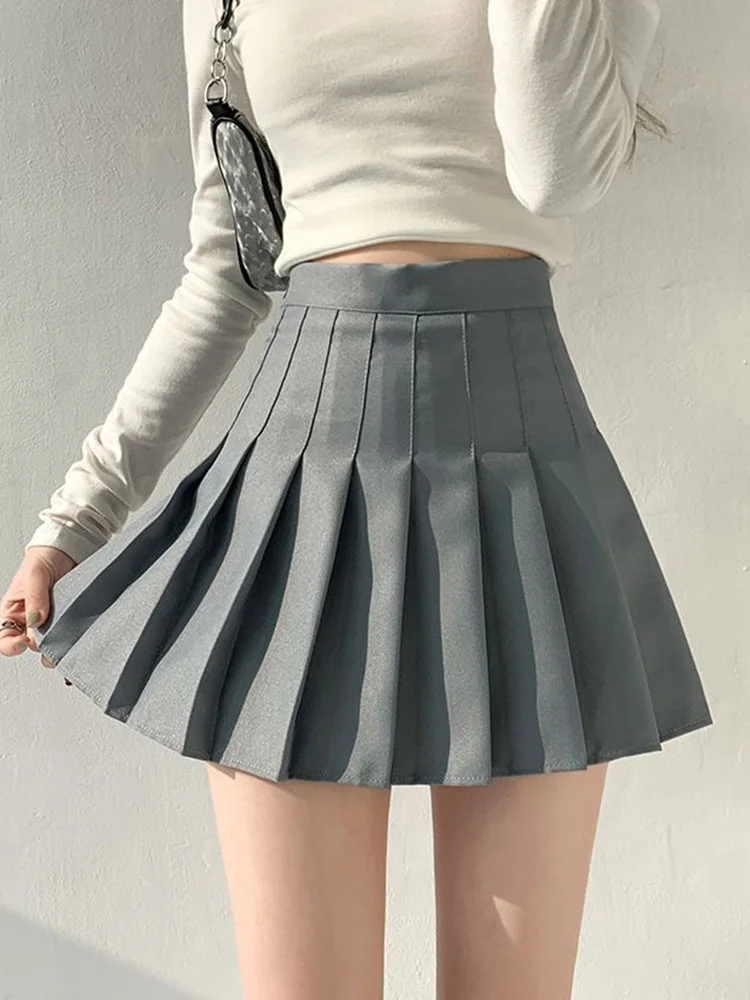 Minifalda plisada corta de tenis para mujer, uniforme de estudiante, blanco, negro, gris, informal, cintura alta, sólido, Verano