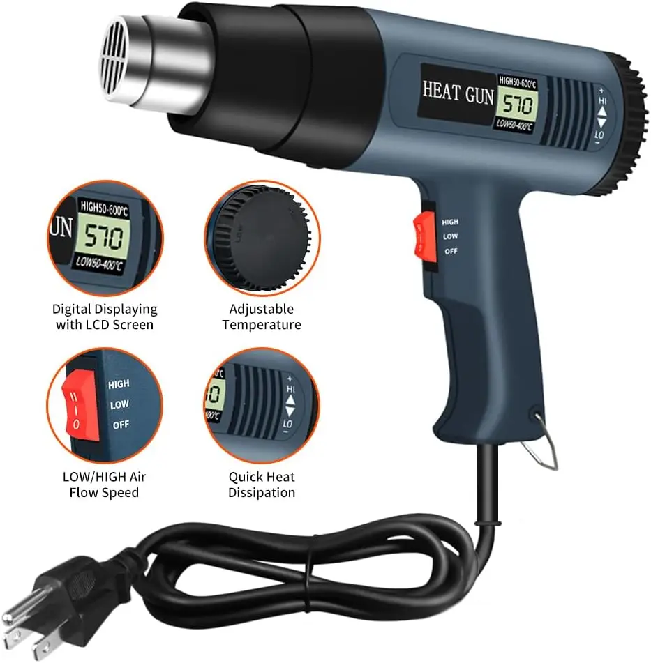 2000W Digital Hot Air Gun for Automotive Film Application, Product Packaging, and Cleaning and Paint Removal