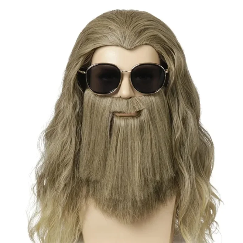 

Fat Thor Wig Endgame Cosplay Halloween Party Long Curly Wavy Hair Blonde Hair for Men Male Costume Props Accessories