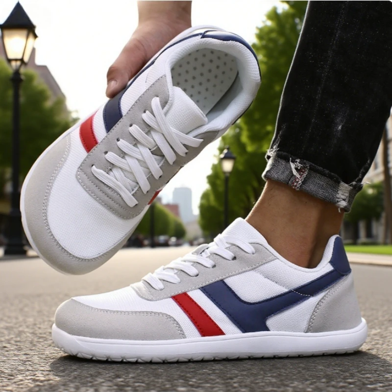 

New Soft Soled Wide Last Shoes Fashionable Minimalist Stripe Design Sneakers 2025 Outdoor Jogging Training Tennis Shoes for Men