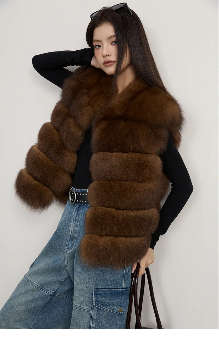 Modische Herbst-Frauen-Fellmäntel aus Kunstfell, Outdoor-Damen-Jacken ohne Ärmel, flauschig, dick, warm, Winter-Oberbekleidung, Damen-Streetwear – Detail 14
