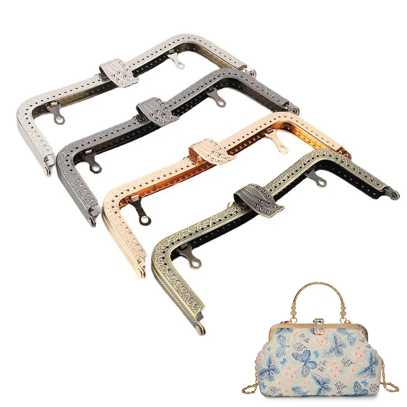 1pcs 20cm Metal Purse Frame Handbag Handle Kiss Clasp Lock Clutch Bag Hardware Embossing Buckle Clips Wallet DIY Sew Accessories