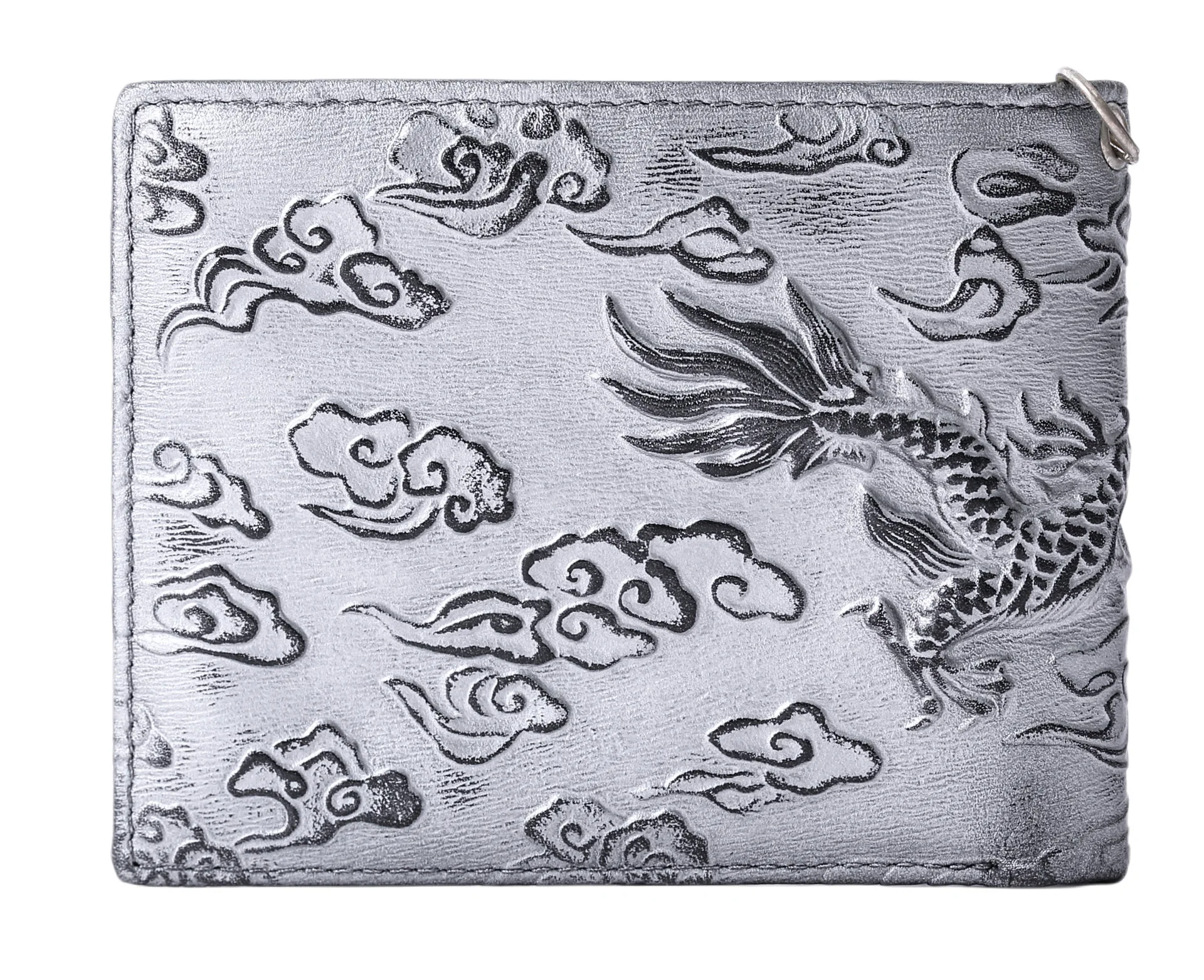 Punk Rock Biker Herren-Geldbörse mit Metallkette Retro Silberner Drache Geprägt Echtes Leder Diebstahlsichere Kettenbörse für Männer – Detail 13