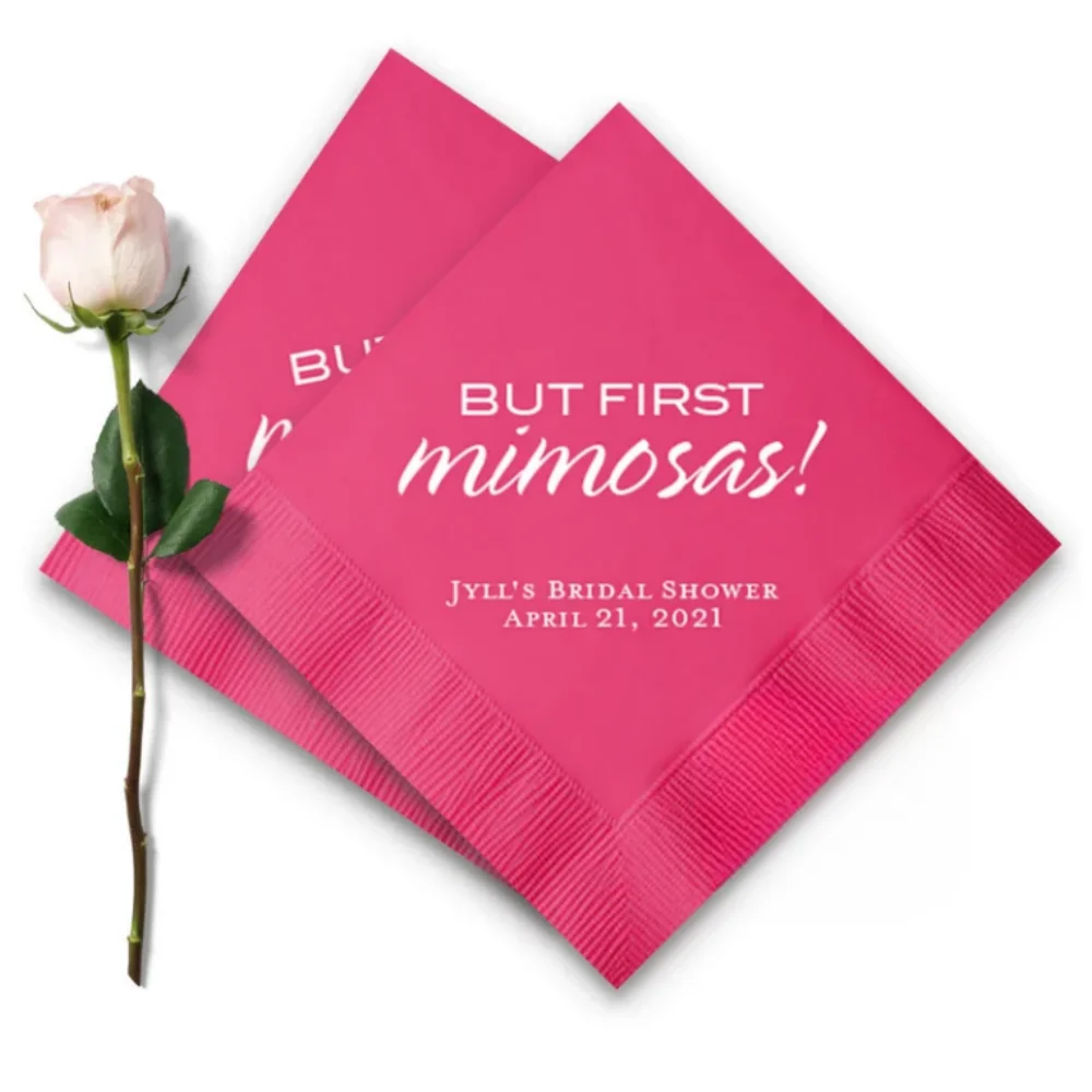 

50Pcs But First Mimosas! Personalized Wedding Cocktail Napkins- Bride Shower Rehearsal Dinner, Anniversary Party Luncheon Napkin