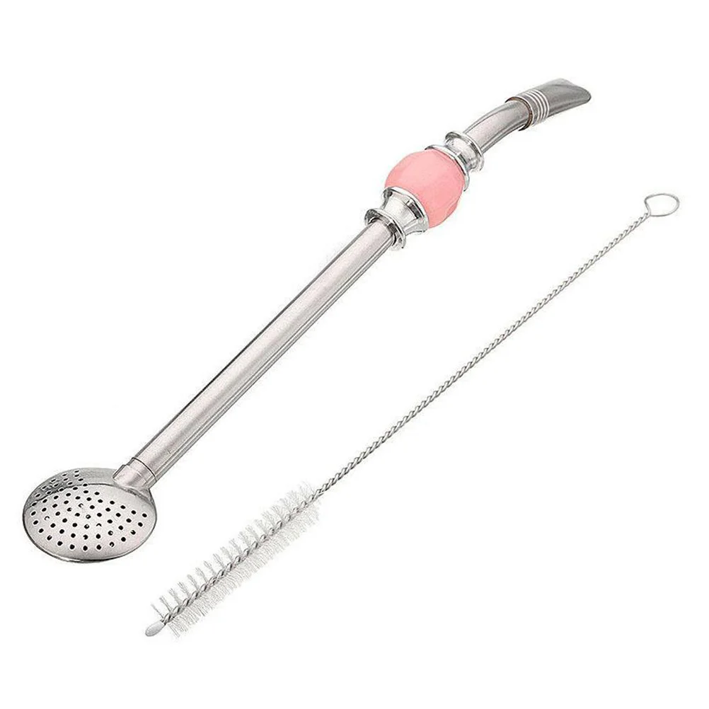 

2 pcs Stainless Steel Bombilla Straw Yerba Mate Drinking Filter Removable Head Colorful Bead Handle For Tea Coffee Fruit Juices