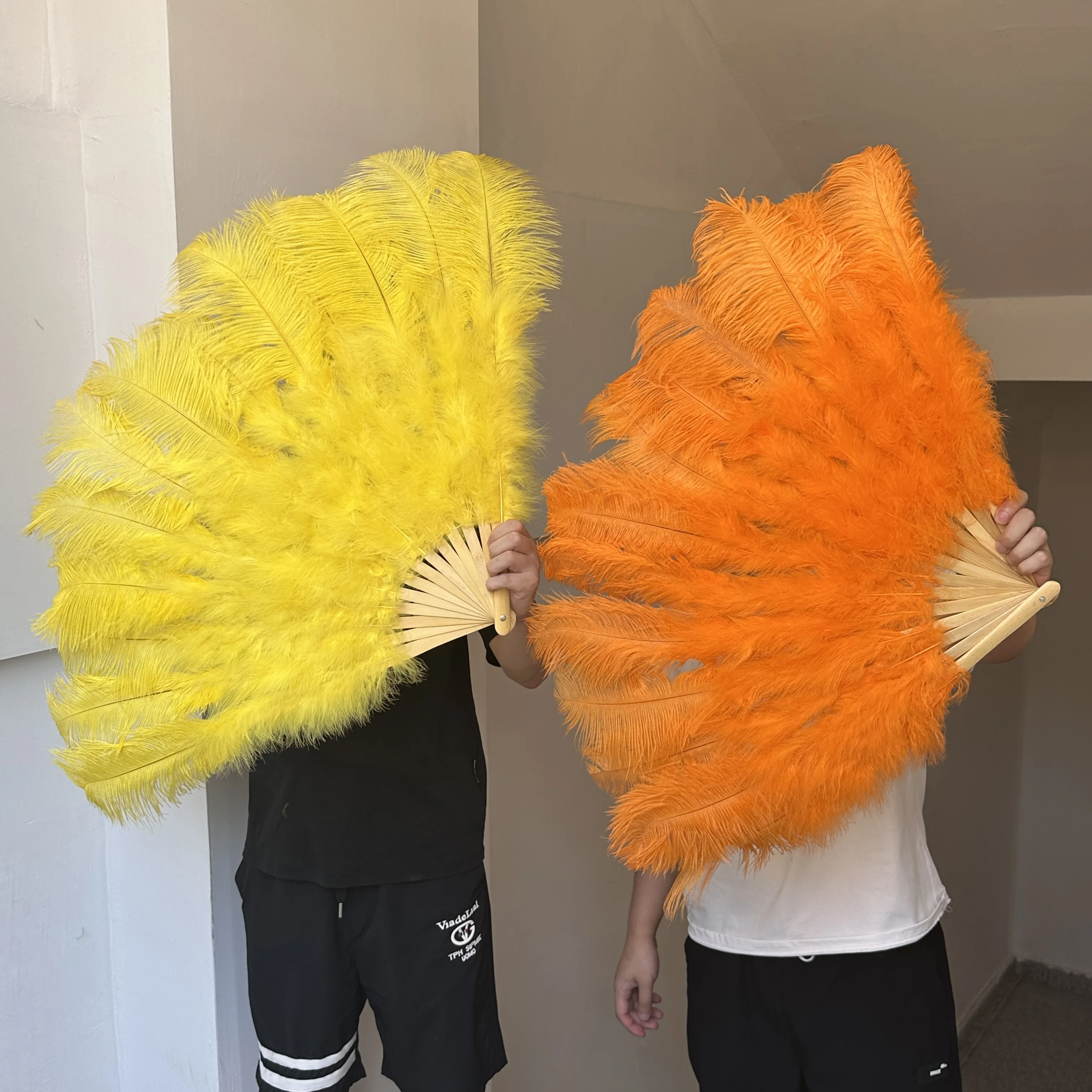 Premium Natural Yellow Ostrich Feather Fan 70/100cm Soft Fluffy Plumes for Bridal Stage Costume Photography Prop Party Decor