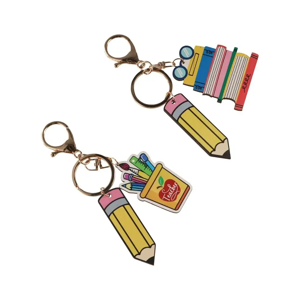 

Wooden Pencil Rainbow Keychain Geometric Shape Charm Teacher's Day Keychain Trinket English Letter Teacher Education Pendant