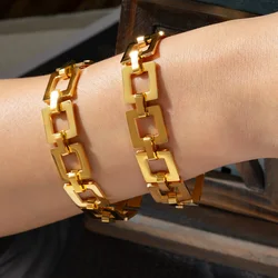 16cm Square Chain Stainless Steel Bracelets For Women Gold Plated Hollow Wristband Bracelets Waterproof Wedding Female Jewelry