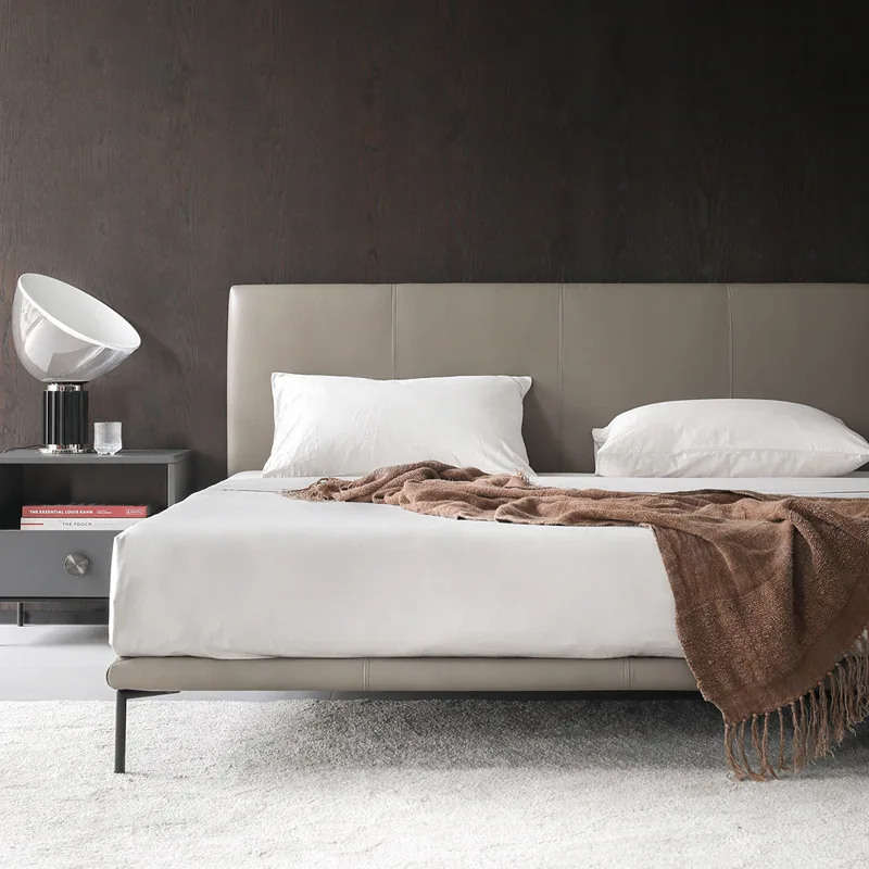 

Nordic expression Italian simple American style without bedside leather double bed soft bag backrest