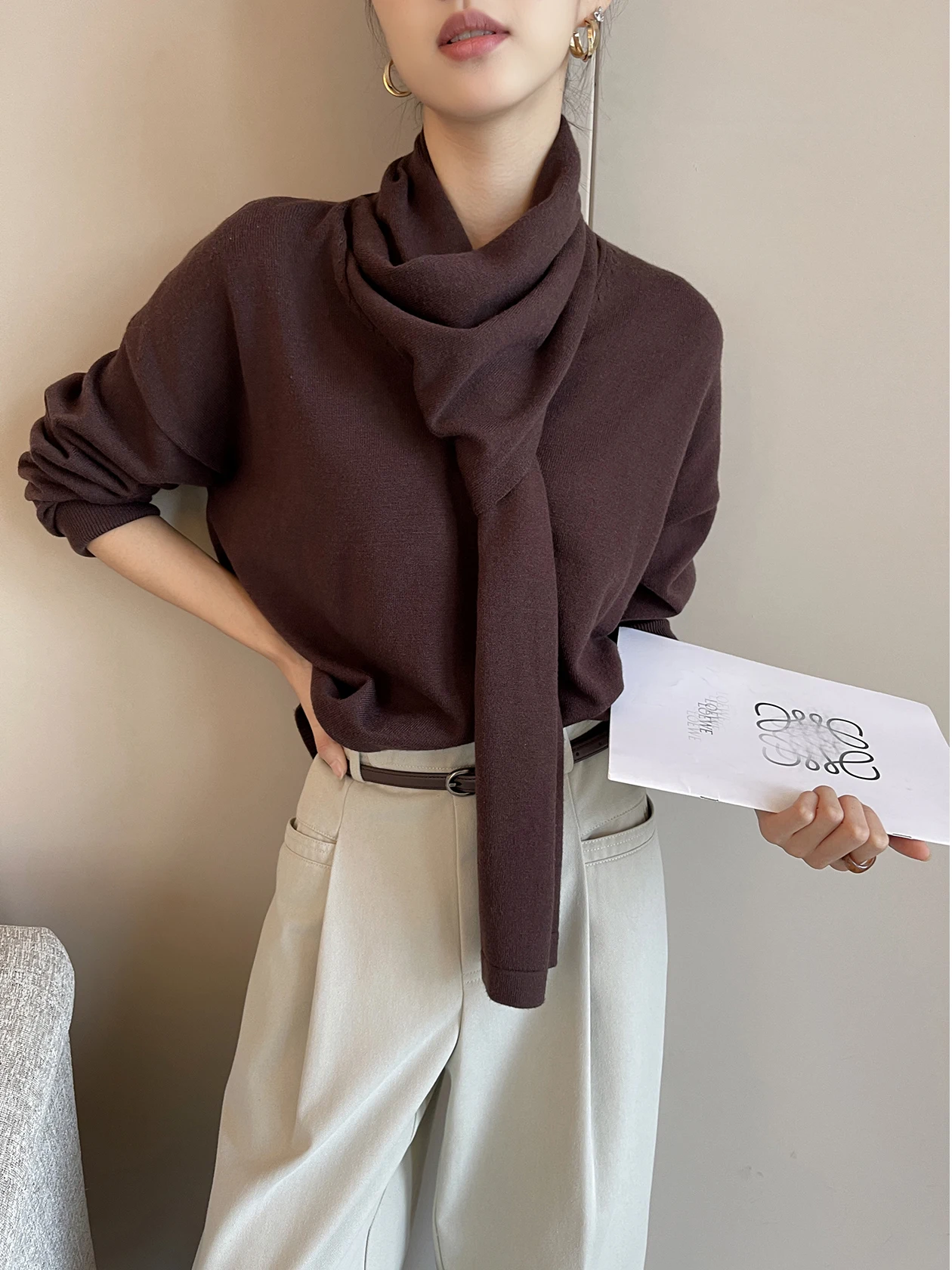 

Темно-коричневый вязаный свитер с длинными рукавами для женщин, зимний, модный, мягкий, с V-образным вырезом, свободного кроя, тонкий, для повседневной носки