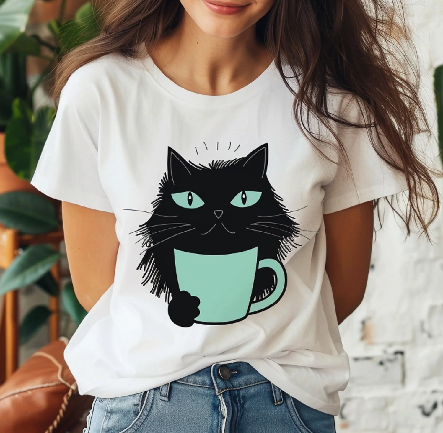 Funny Morning Grind with Kitty: Start Your Day with A Smile Graphic Personalized Custom Printed Women Summer T Shirts Camisetas