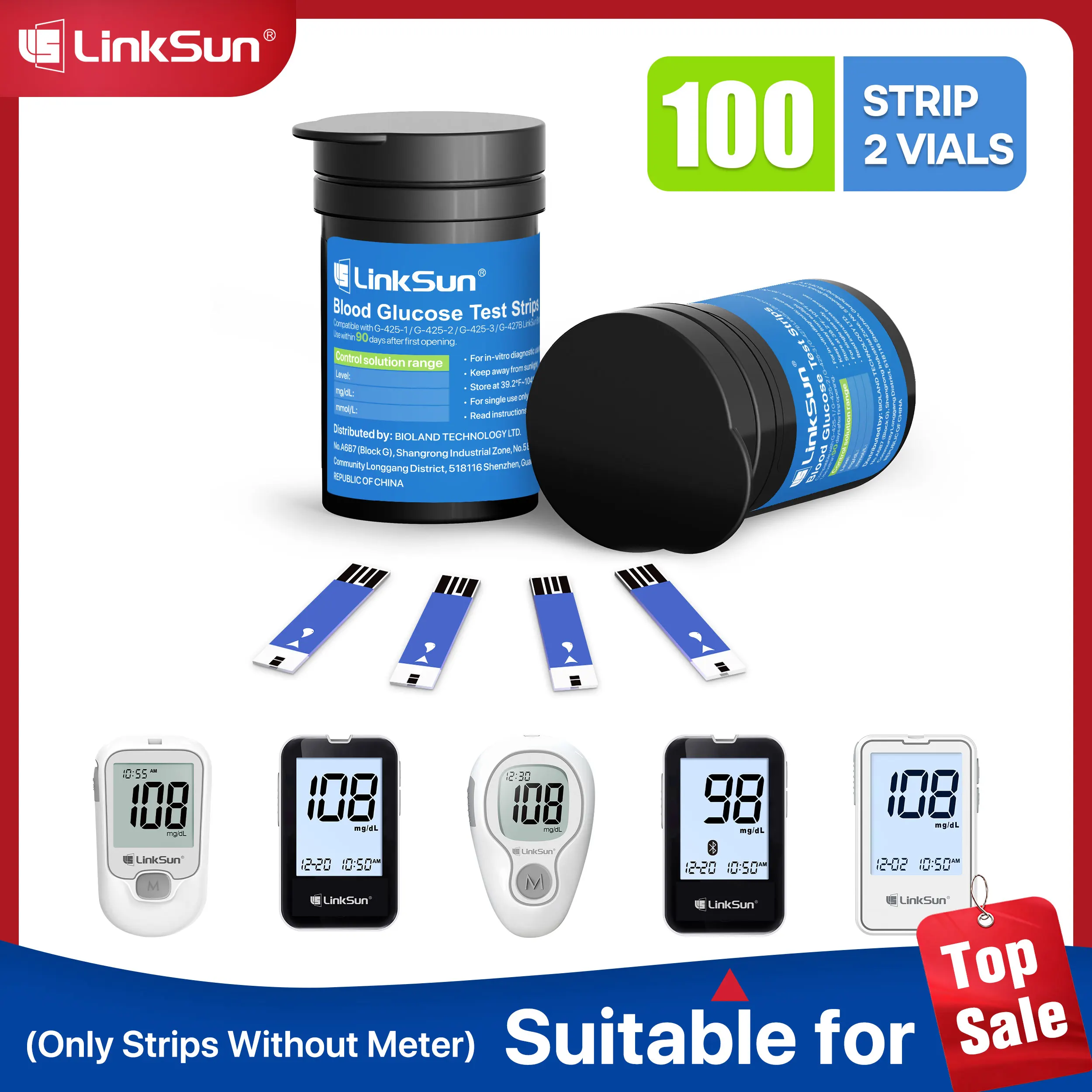 Linksun Blutzucker-Teststreifen und Lanzetten (für G-425-2/-3/427B) 50/100/200/300/500 Stück für Diabetes-Tester Blutzuckermessgerät