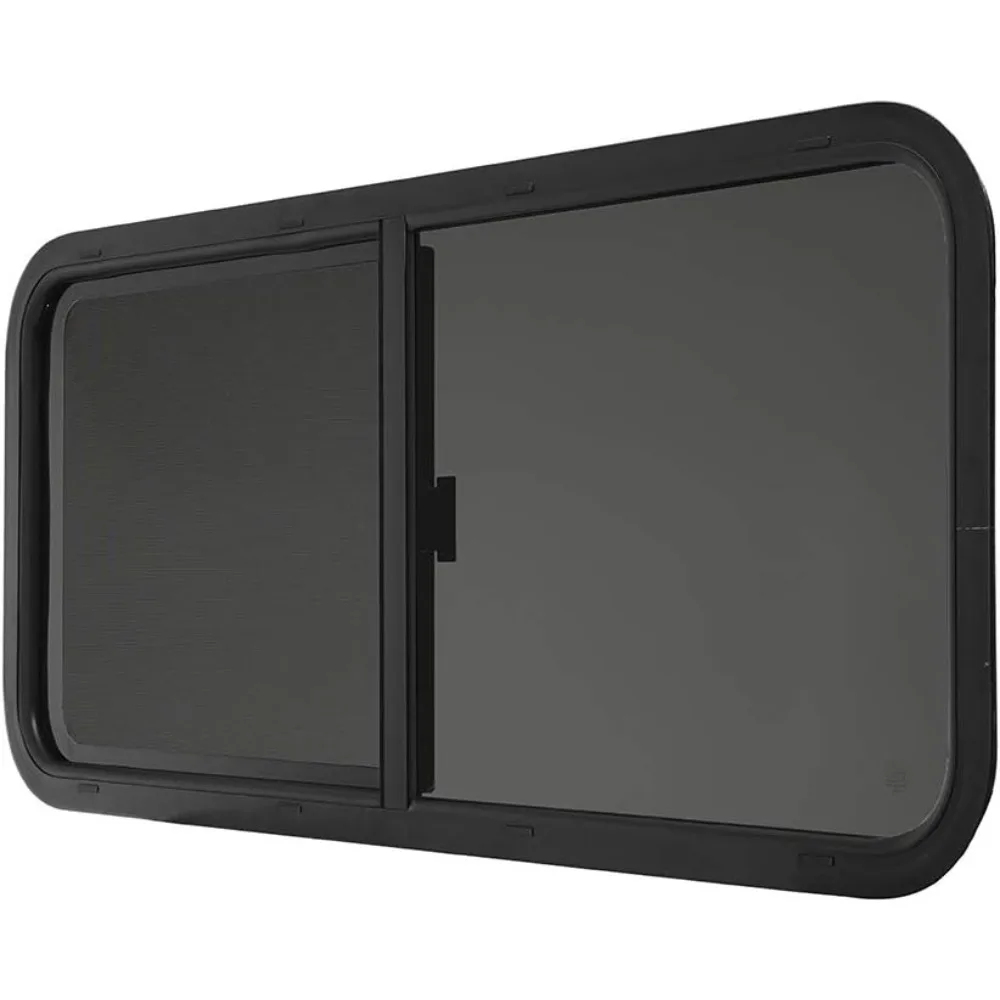 نافذة RV منزلقة أفقية 48 × 22 مع مجموعة أدوات التشذيب - أسود