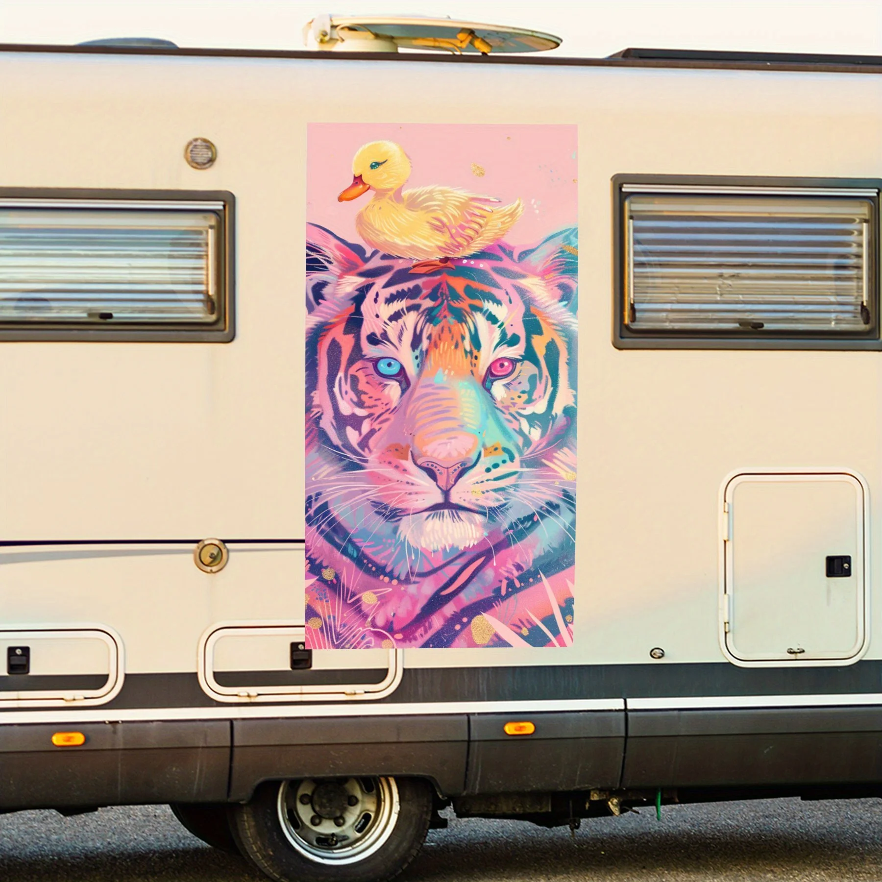 

Розовый тигр и желтая утка, забавная автомобильная наклейка, виниловые обертки для дома с мотором для украшения и защиты - водонепроницаемый самоклеящийся винил D