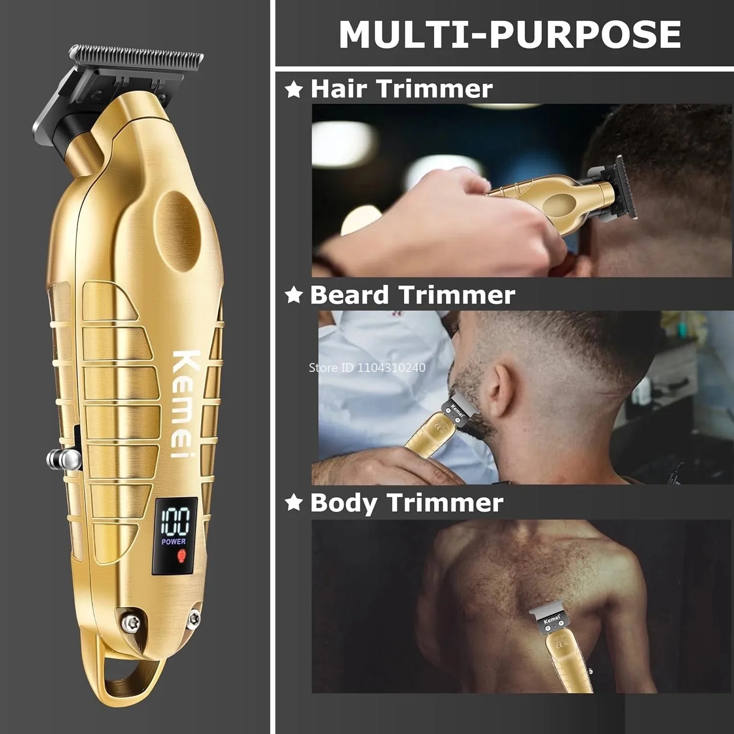 Kemei 2293 Professional Men Hair Beard Trimmer Zero Gapped Cordless Hair Clipper Barber Rechargeable Finish Hair Cutting Machine image 4