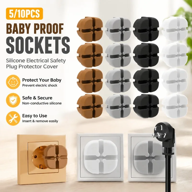 EU Silicone Baby Electrical Safety Plug Protector Cover for European Standard Power Socket, Anti Electric Shock