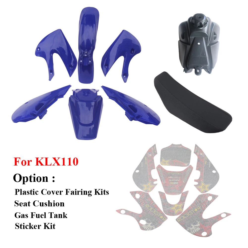 

Plastic Fender Fairing Kit Full Body Cover Fenders Mudguard Seats Cushion Gas Fuel Tank For Kawasaki KLX 110 KLX110 KX65 KX 65