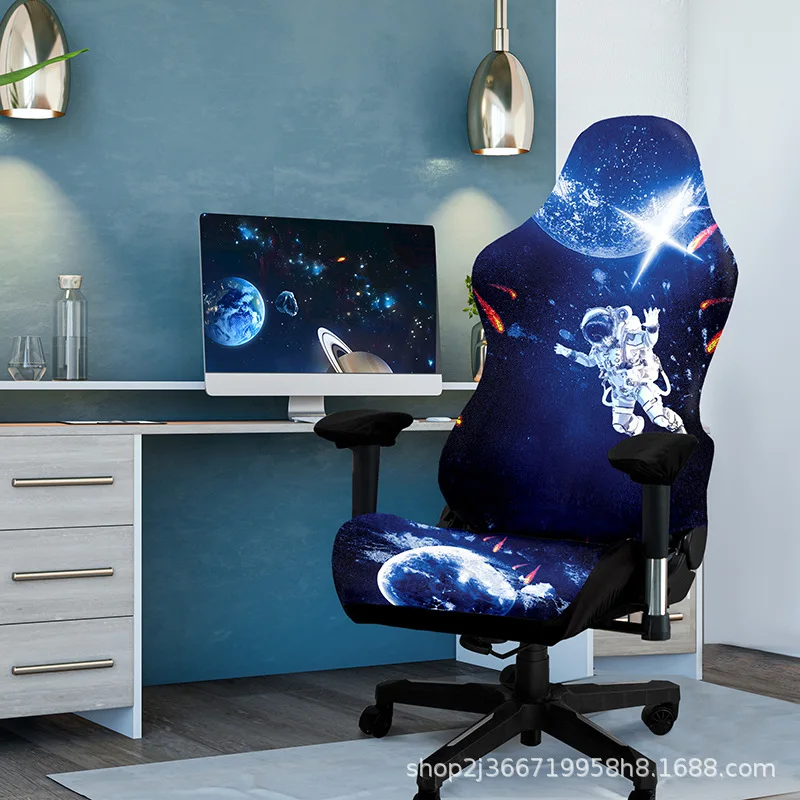Astronaut Print Gaming Chair Cover Office Computer Game Chair Slipcovers Stretchy Polyester Reclining Racing Gaming Chair Cover