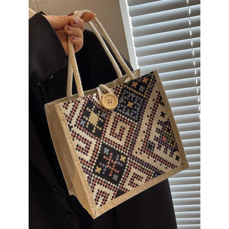 

1pcs Summer Fashion Linen Lunch Tote Bag Lightweight Lunch Box Bag Students Office Workers Everyday Use