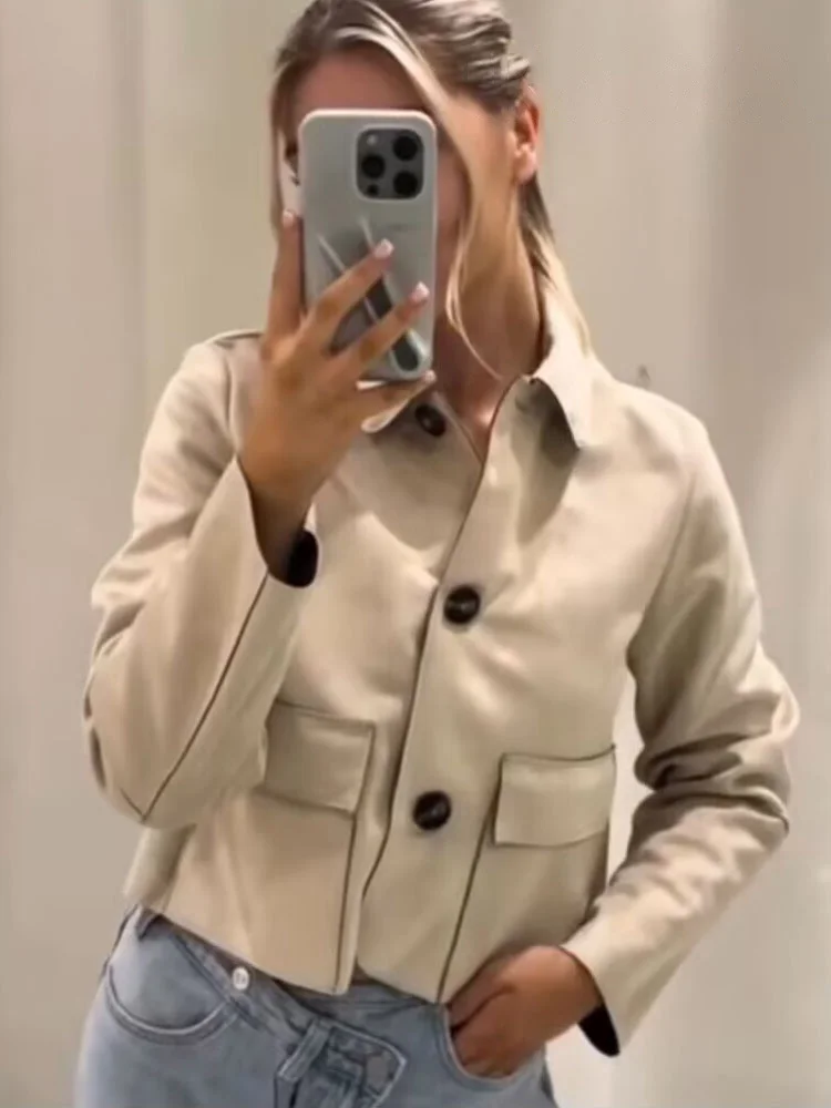 

HH женская осенняя винтажная короткая куртка женская новая мода однобортные однобортные карманы с лацканами украшения однотонные куртки в уличном стиле