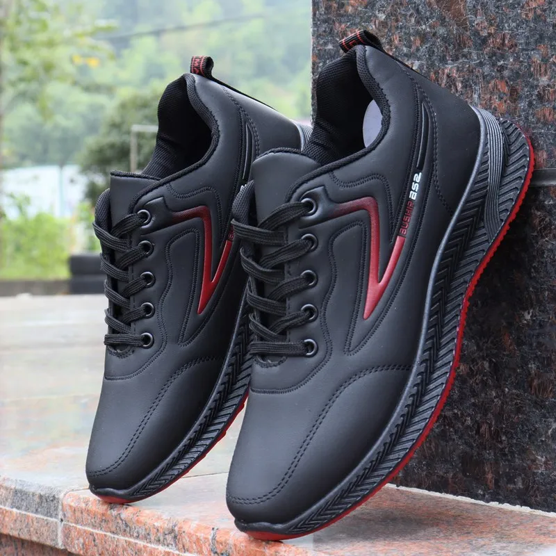 2023Men\'s Autumn Leather Waterproof Sneakers Man Sports Casual Shoes Black Fashion Work Shoes Man Fashion Sneakers Male Footwear