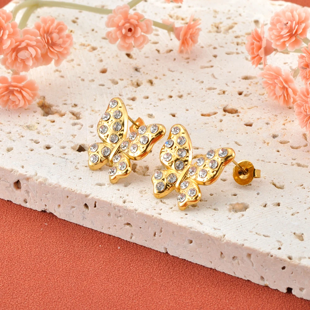 Lokaer Elegante Zirkon Schmetterling Tiere Ohrstecker Für Frauen Edelstahl Vergoldet Ohrringe Beliebte Modeschmuck