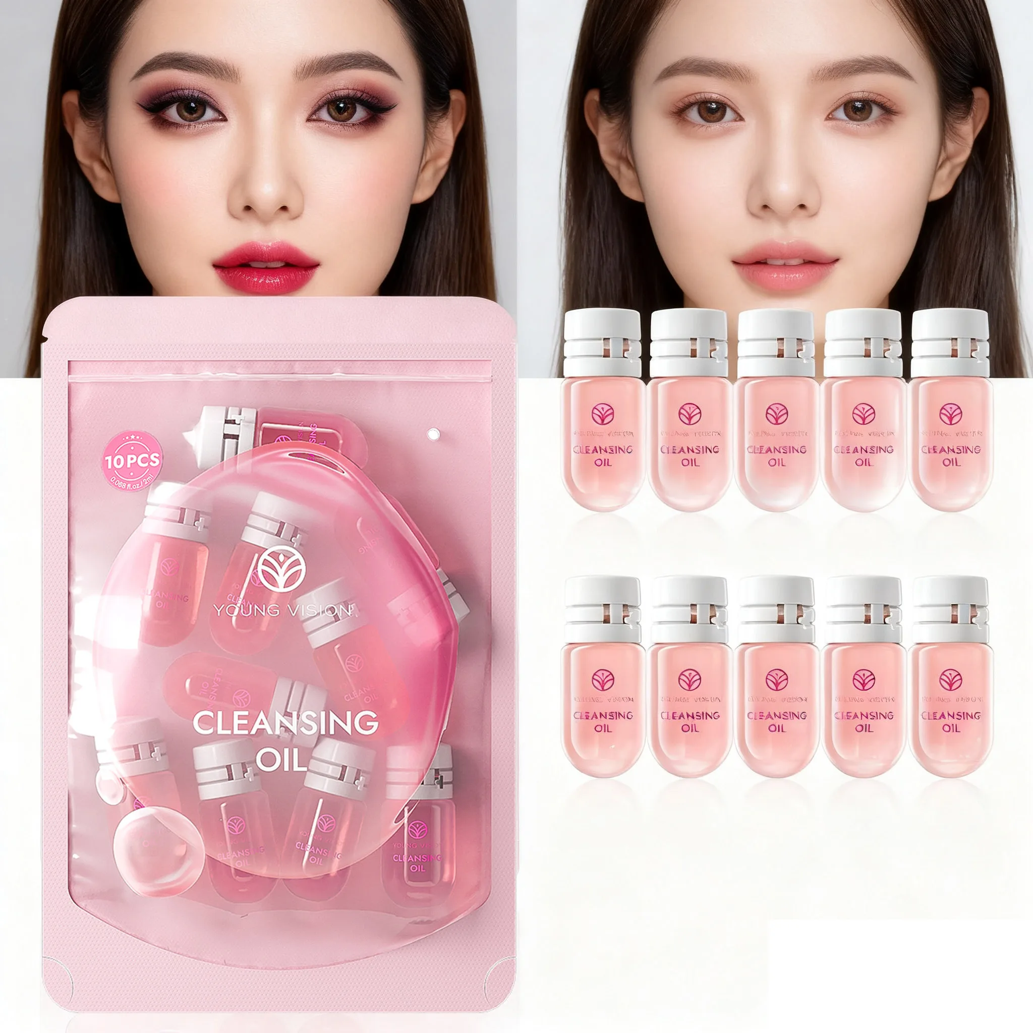 YOUNG VISION ชุดน้ำมันทำความสะอาดผิวหน้า 5 ชิ้น/10 ชิ้น กลิ่นกุหลาบ น้ำมันล้างเครื่องสำอาง สูตรอ่อนโยน ไม่ระคายเคือง ทำความสะอาดรูขุมขน ชุดล้างเครื่องสำอาง